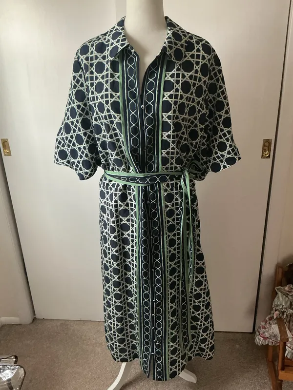 Crown & Ivy Puff Sleeve Printed Collared Maxi Dress With Tie- Sz 3x- Nwt - Image 4