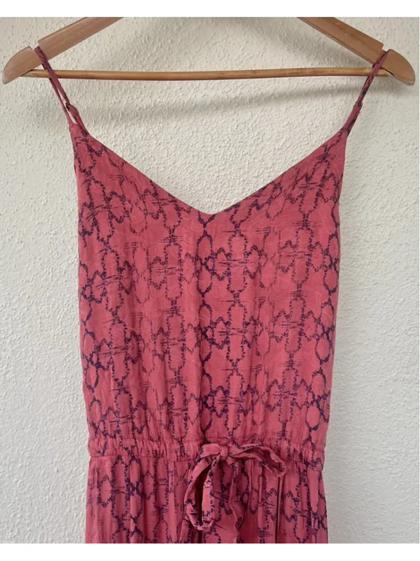 Free People Sunset Romper Tomato Combo Pink Printed Cami Jumpsuit Women's Medium - Image 3