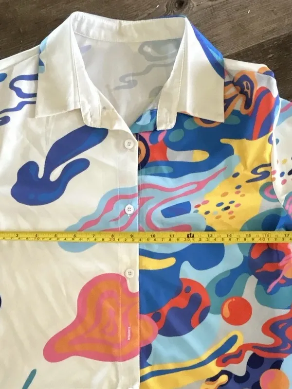 Women's 2-Piece Abstract Multicolor Lounge Set Shirt + Elastic Pants Small - Image 3