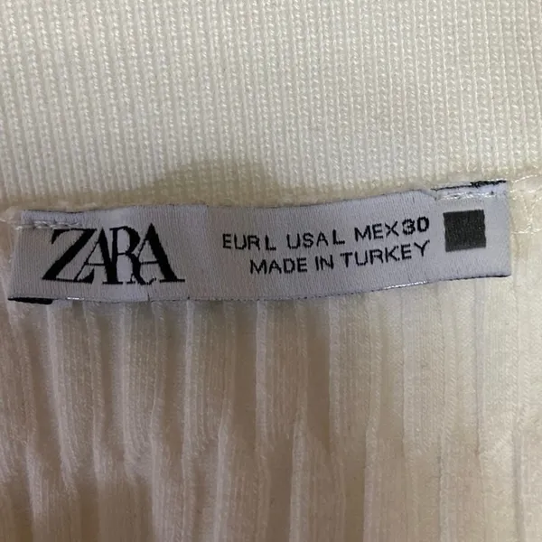 Zara Cream Knit Textured Deep V Neck Collared Pullover Sleeveless Top Size L - Image 3