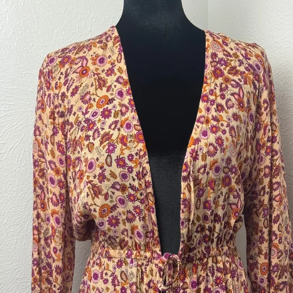 Talisman Boho Floral Paisley Maxi Duster Orange Purple M/L Whimsy Fairy Romantic - Image 4