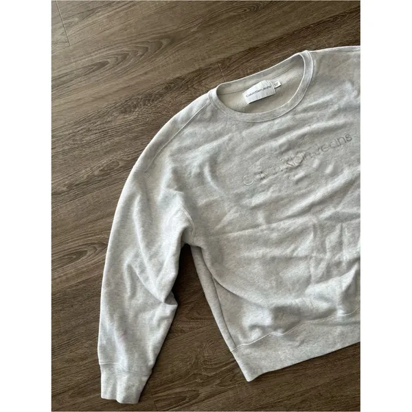 Calvin Klein Jeans Pullover Sweatshirt Womens XL Light Gray Crewneck Logo Fleece - Image 7