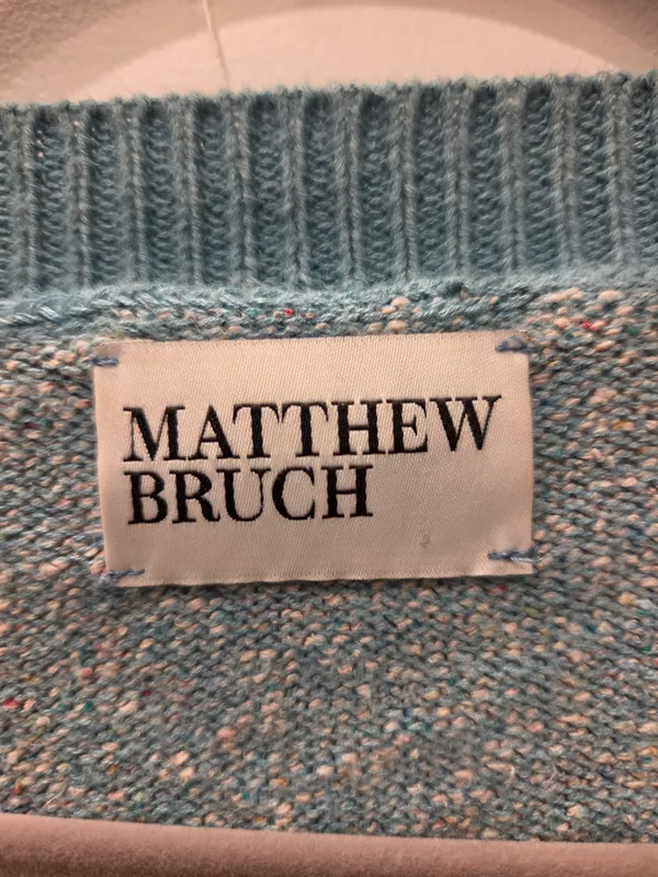 MATTHEW BRUCH Tweed Knit Cropped Cardigan in Seafoam / Light Blue - Size 2 / M - Image 4