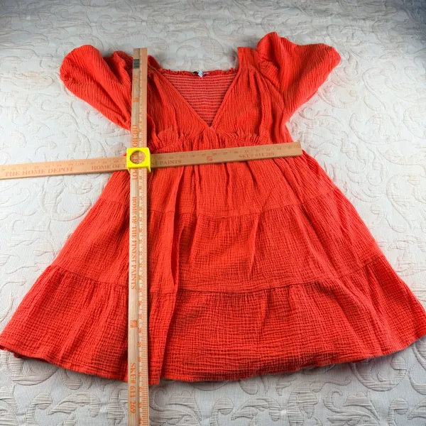 Hunter & Brown Orange Cotton‎ Gauze Tiered Mini Dress Size Large - Image 6