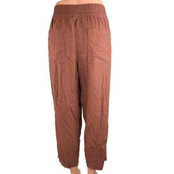 Old Navy Women's Brown High Rise Waist Band Ankle Straight Leg Trouser Pants L - Image 3