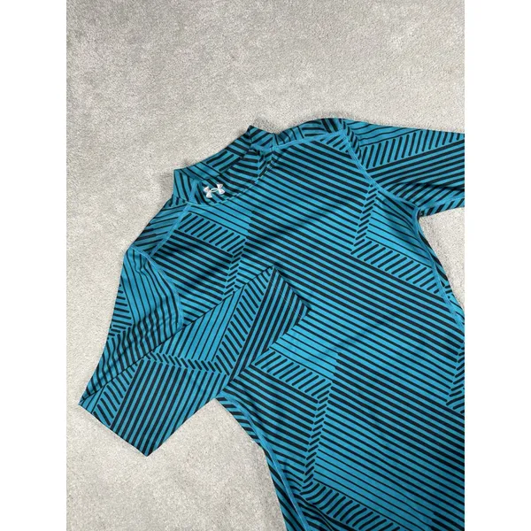 Under Armour Shirt ColdGear Mock neck M Fitted Long Sleeve Compression Blue Geo‎ - Image 2
