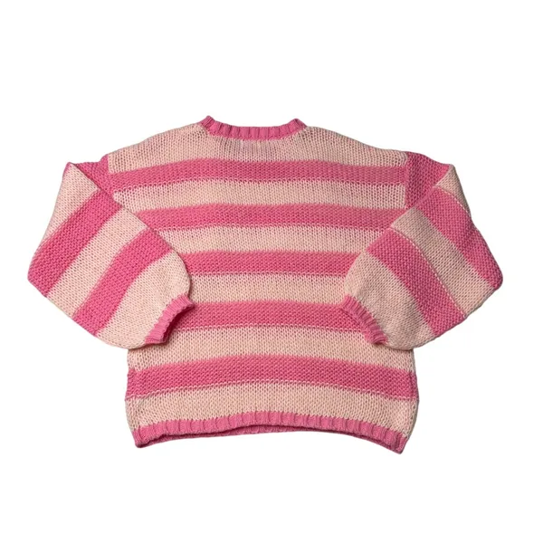 Pink Lily Pink Peach Striped Oversized Sweater Medium Balloon Sleeve Preppy - Image 3