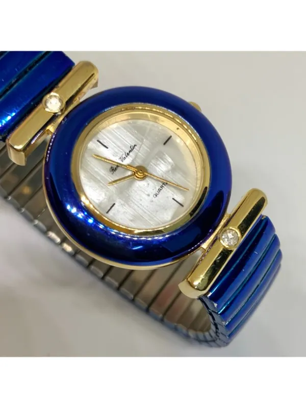 vintage René Valentine gold blue tone women’s watch 26mm round mop dial running - Image 2