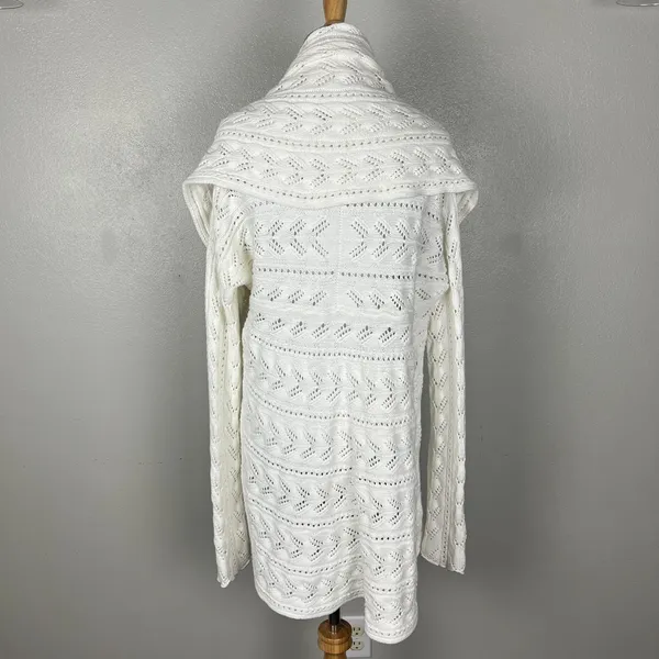 CAbi Cardigan Sweater Large Ivory Cotton Open Knit Crochet Draped Preppy Boho L‎ - Image 6