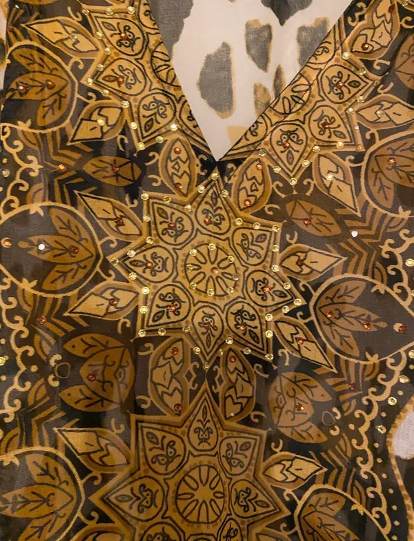 Kaftan Coverup Dress Animal Print With Gems One Size V-neck - Image 3