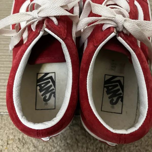 vans scotchgard Red Suede Sneaker Womens 7.5 Low Top Skate Walking Grunge Urban - Image 4