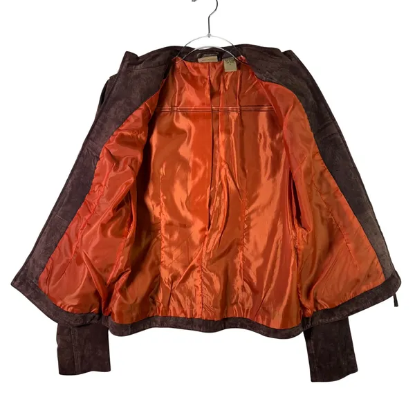 Ruff Hewn Brown Suede Leather‎ Jacket Womens S Moto Zip Western Boho Festival - Image 11