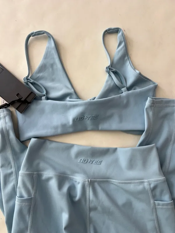 NWT Bo+Tee Matching Set Soft Active Pocket Leggings & Sports Bra Sky Blue S $125 - Image 6