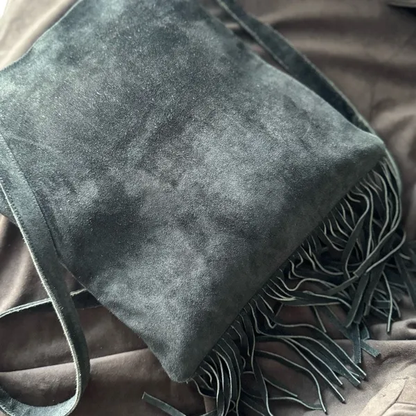 Black Suede Fringe Crossbody Bag Purse - Image 5