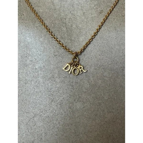 Vintage Christian Dior DIOR Letter Charm Necklace Gold Tone CD Logo Adjustable - Image 3