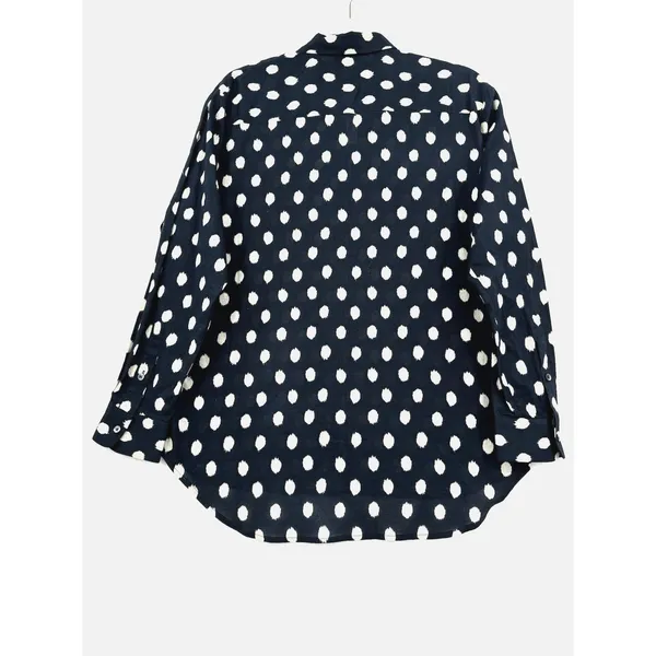Madewell Navy Blue Polka Dot Cotton Button Front Shirt Coastal Preppy Size M NWT - Image 2