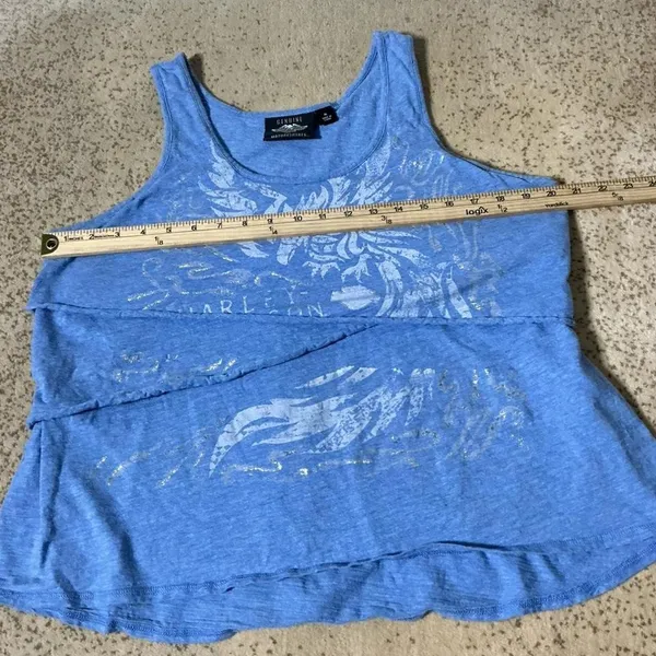 Harley Davidson Womens Blue Graphic Tiered Tank Top XL Eagle Metallic Distressed - Image 6