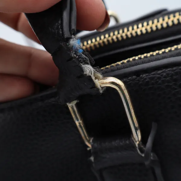 Marc New York Satchel Womens Large Black Pebbled Chain Accent Gold Hardware Fair - Image 5