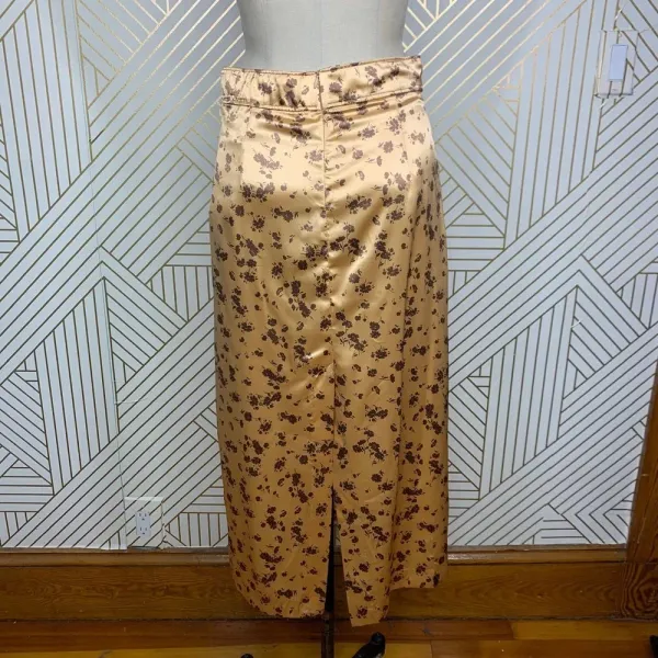 Zara Floral Print Slip Midi Skirt In Tan Gold Brown Satin Size‎ US Medium - Image 8