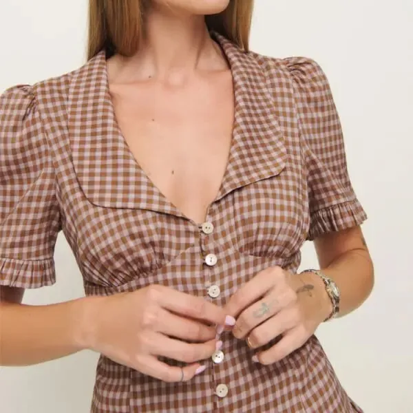 Reformation | Olli Gingham Button Front Top in Audrie Check - Image 2