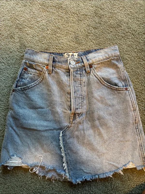 We The Free Light Blue Button Fly Distressed Denim Mini Skirt - Image 2