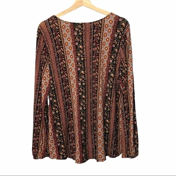 Daytrip Boho Button Down Floral V-Neck Flowy Long‎ Sleeve Top L - Image 2