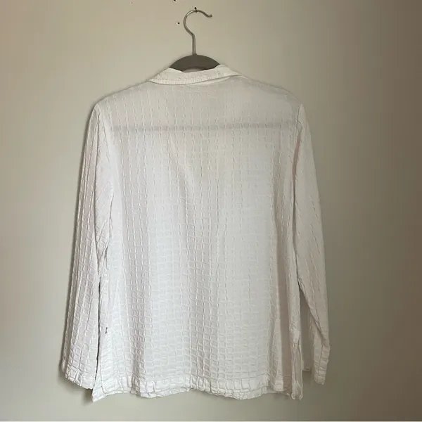 Norm Thompson White Casual Preppy‎ Tencell Textured Beachy Collared Shirt sz M - Image 5