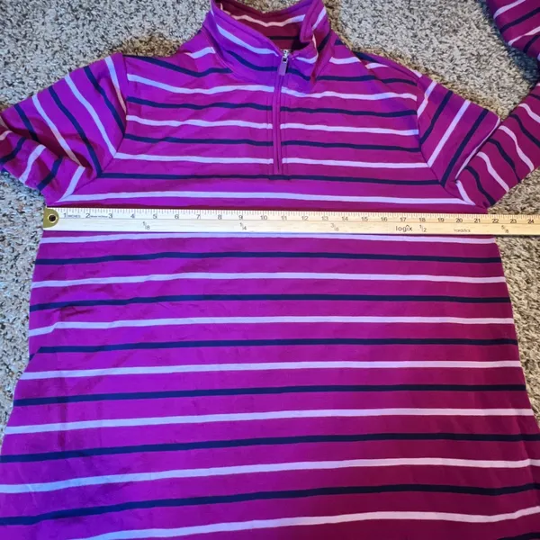 Lands End Magenta Navy‎ Striped Quarter Zip Pullover Top Womens Large Petite - Image 4