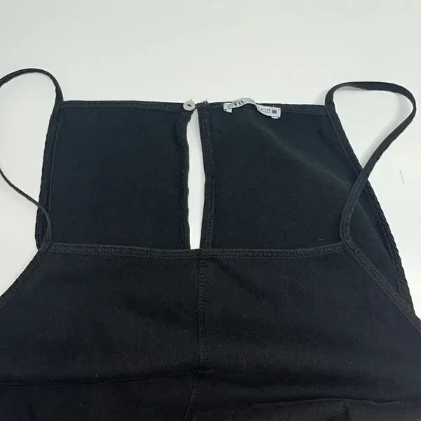 ZARA Black Pull-On Spaghetti Strap Cotton Romper w/ Attached Belt Straps- Large - Image 9