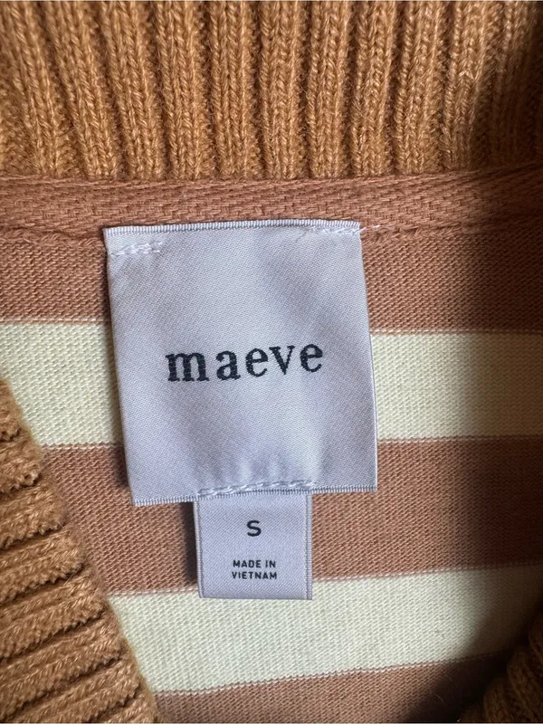 Anthropologie Maeve Cotton Boxy Oversized V-Neck Top Striped s - Image 4