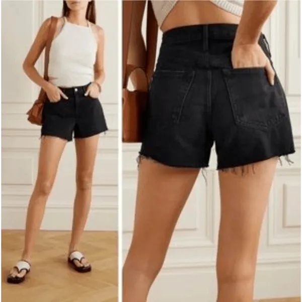 FRAME Denim Black Grayridge Le Simone Fringe Raw Hem Jean Shorts Size 27 - Image 8