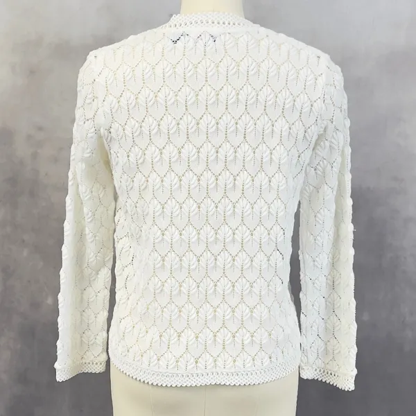 Vintage 60s Americana Womens Pointelle Knit Cardigan Sweater‎ Size Medium Japan - Image 3