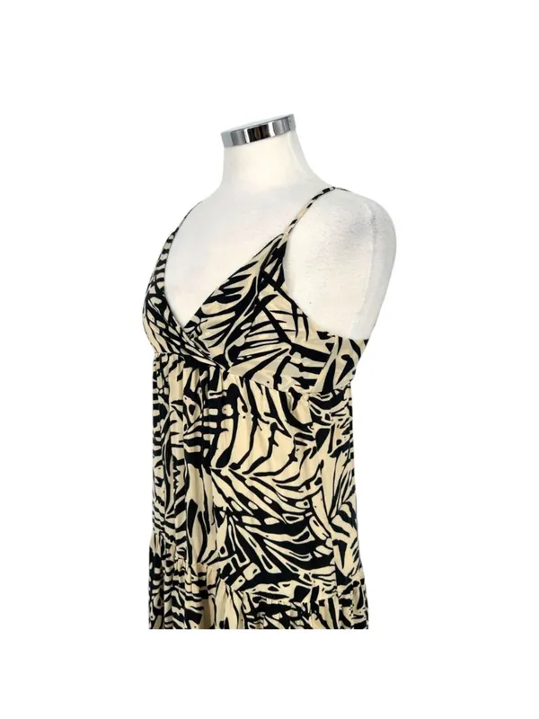 Patrons Of Peace Boho Tropical Leaf Print V-Neck Sundress Ivory Black Size XS - Image 5