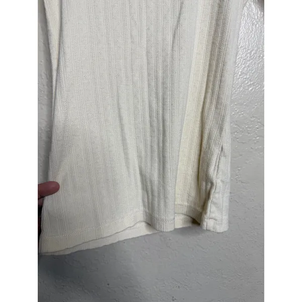 DÔEN Romy Tee S Cream Pointelle Cotton Scoop Neck Long Sleeve Top - Image 8