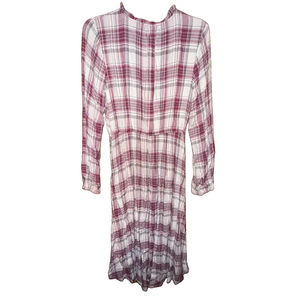 Knox Rose Maroon Plaid Long Sleeve Sheath Dress Pockets Flowy Country Boho XS - Image 6