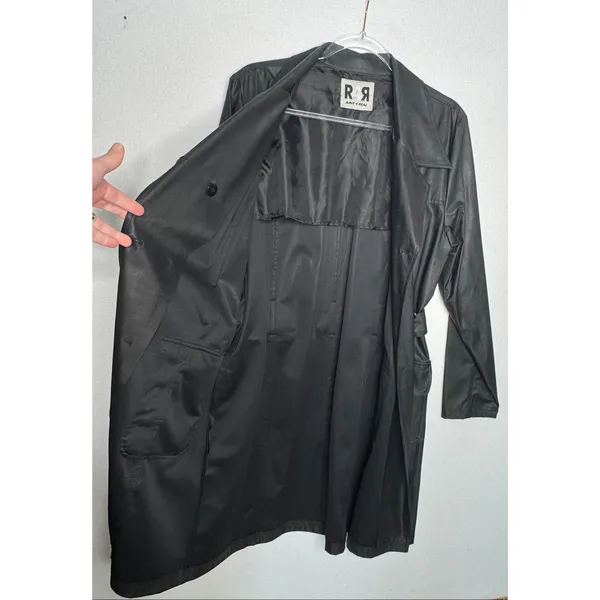 1990s Rave 4 Real Black Coated Stretch Trench Coat Women’s M/L - Image 12