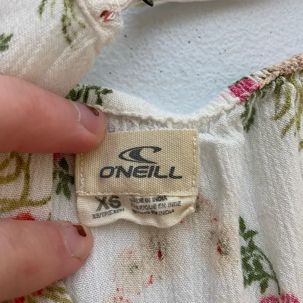 EUC O’Neill women’s white floral lined loose neck crossed strap mini dress XS‎ - Image 7