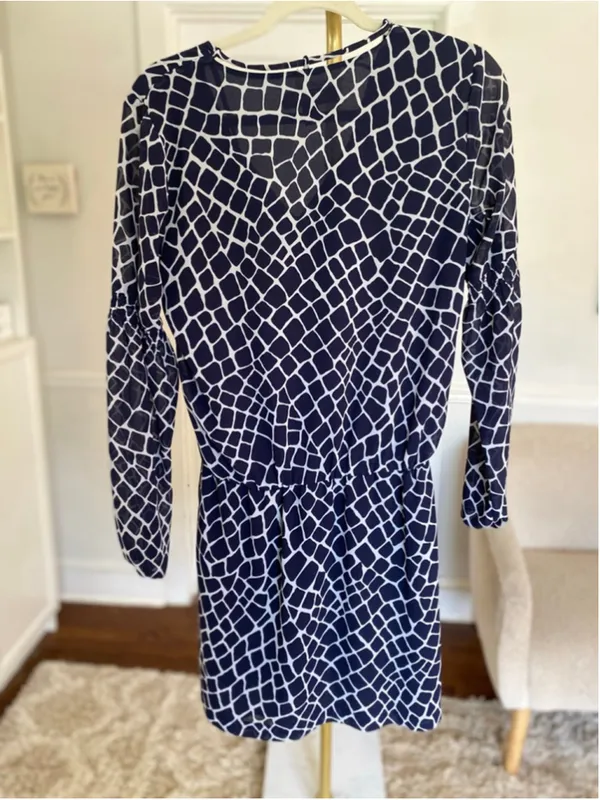 Michael Kors Geometric Mini Dress Navy‎ White Giraffe Boho Quiet Luxury Parisian - Image 3