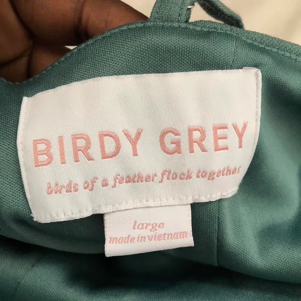 Birdy Grey Ash Crepe Sea Glass Bridesmaid Dress Party cowl neck slit floor length skinny spaghetti straps, invisible back zipper stretch crepe-L - Image 5