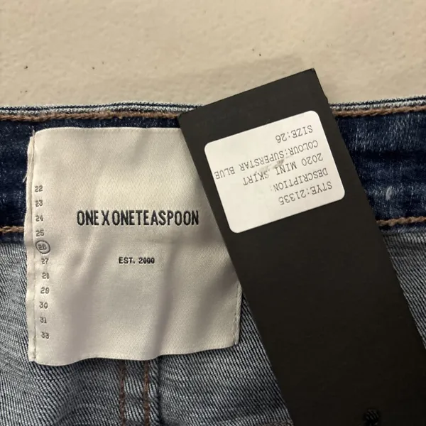 NEW Sz 26 2 One Teaspoon Free People Mini Denim Jean Skirt Blue Distressed - Image 3
