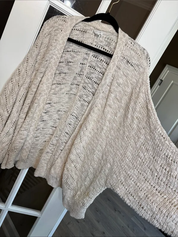 AMERICAN EAGLE Crochet Open-Front Cotton Knit Cardigan L/XL Coastal Cottagecore - Image 7