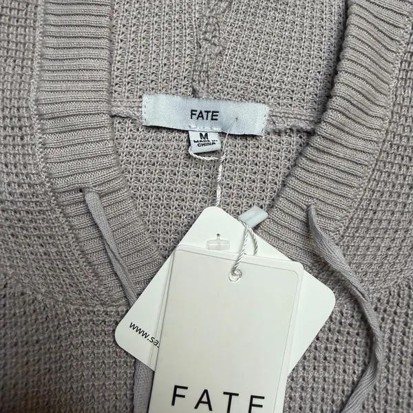 ✨🌈‎ FATE Hooded Knit Sweater Rainbow Stripe Taupe Hoodie M 🌈✨ - Image 3