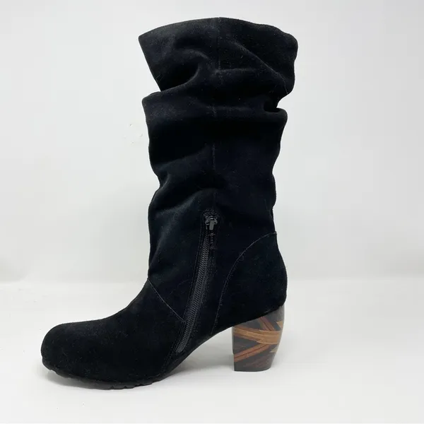 LAmour Des Pieds Pamby Black Suede Ruched Western inlaid Heel Boots womens 6 - Image 3