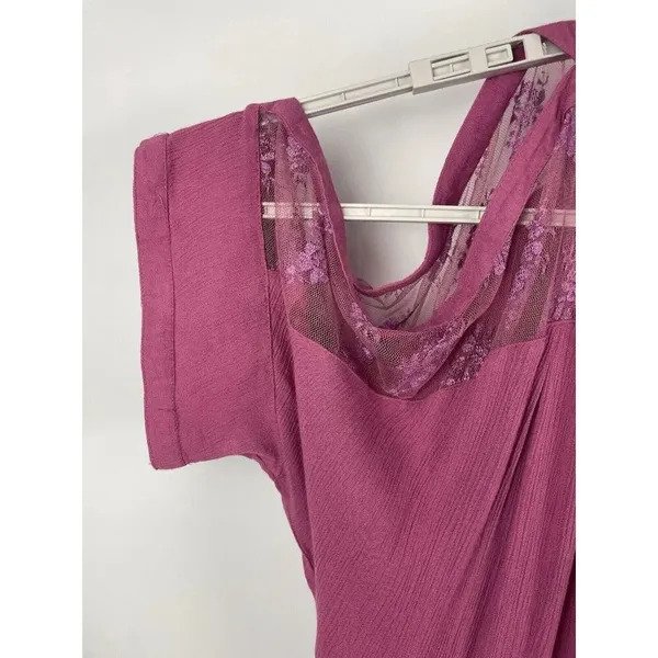 Free People Purple Pink Cold Shoulder‎ Floral Lace Sleeve Gauze Mini Dress - Image 5