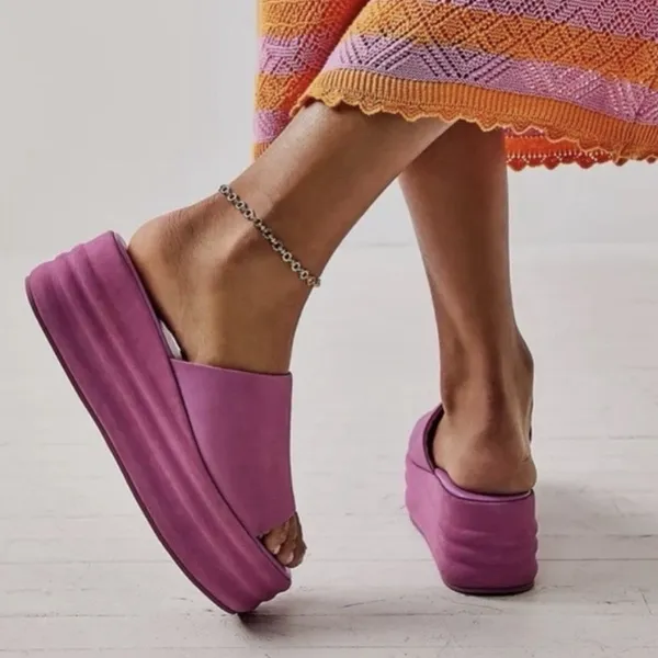 Free People Harbor Flatform Sandals 38 (US 8) Pink Leather Mule Chunky Platform - Image 2
