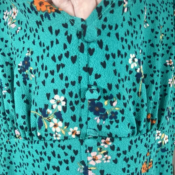 Bebop Floral Midi Dress‎ L XL Flutter Sleeve Babydoll Cottagecore Smocked Green - Image 8