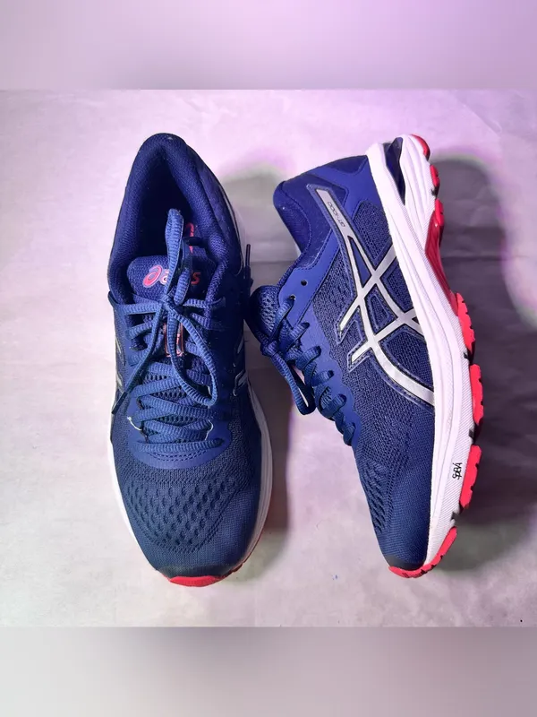 ASICS Navy Blue Mesh Running Shoes with Silver Accents - Image 5