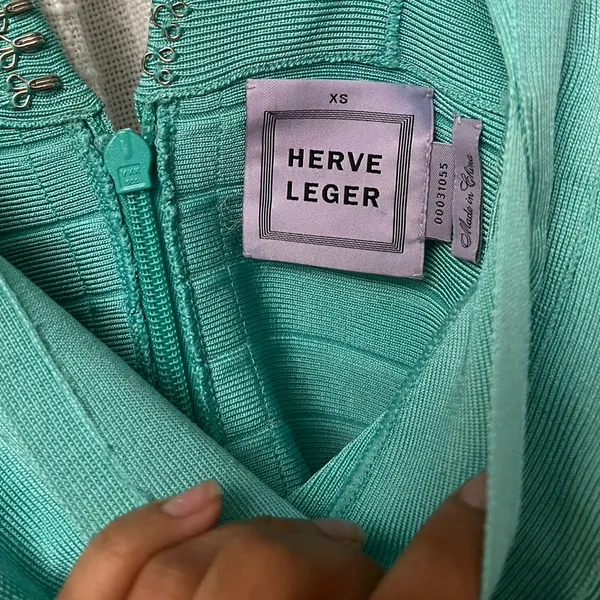 HERVE LEGER Seafoam Turquoise Bardot Blue Bandage Mini Dress - Image 4