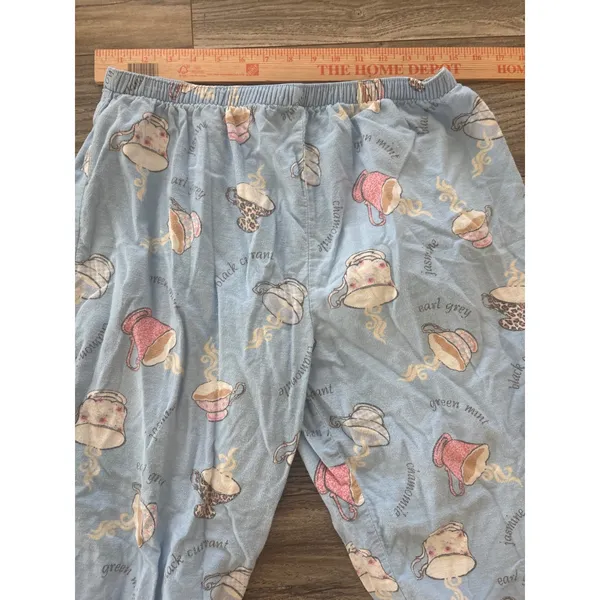 Planet Sleep Womens Blue Cotton Flannel Tea Cup Pajama Set Size Medium - Image 7