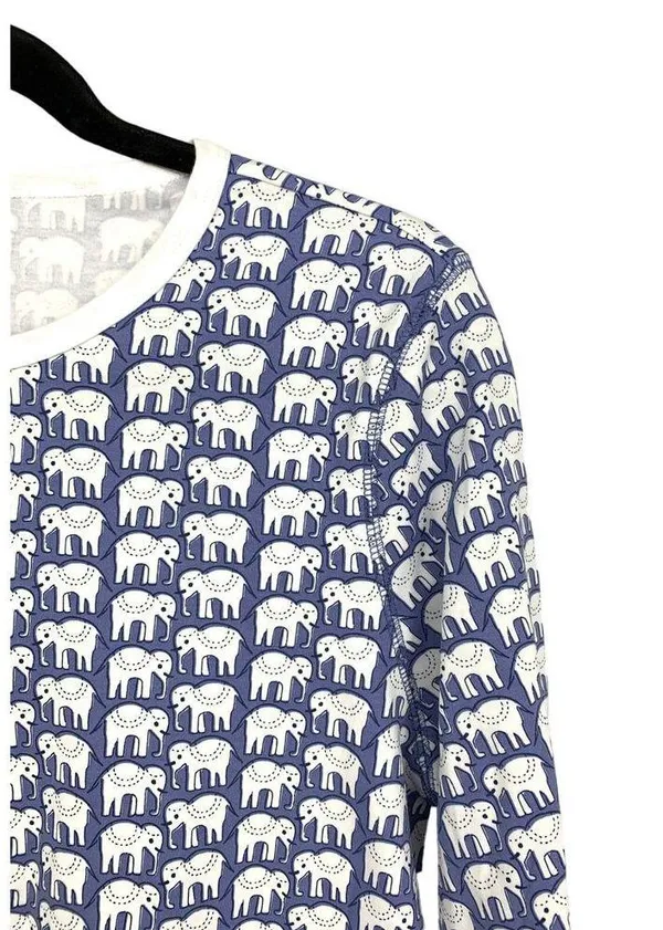 Roller Rabbit Women's Small Pajama Henley Top Blue White Elephant Print - Image 2